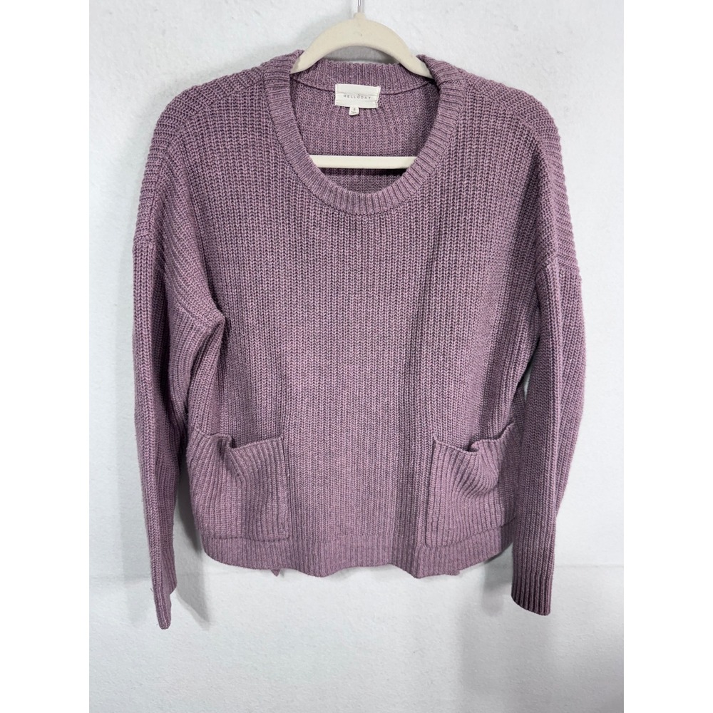 Melloday Small Purple Crewneck Sweater Women's Chunky Knit Pocket Detail